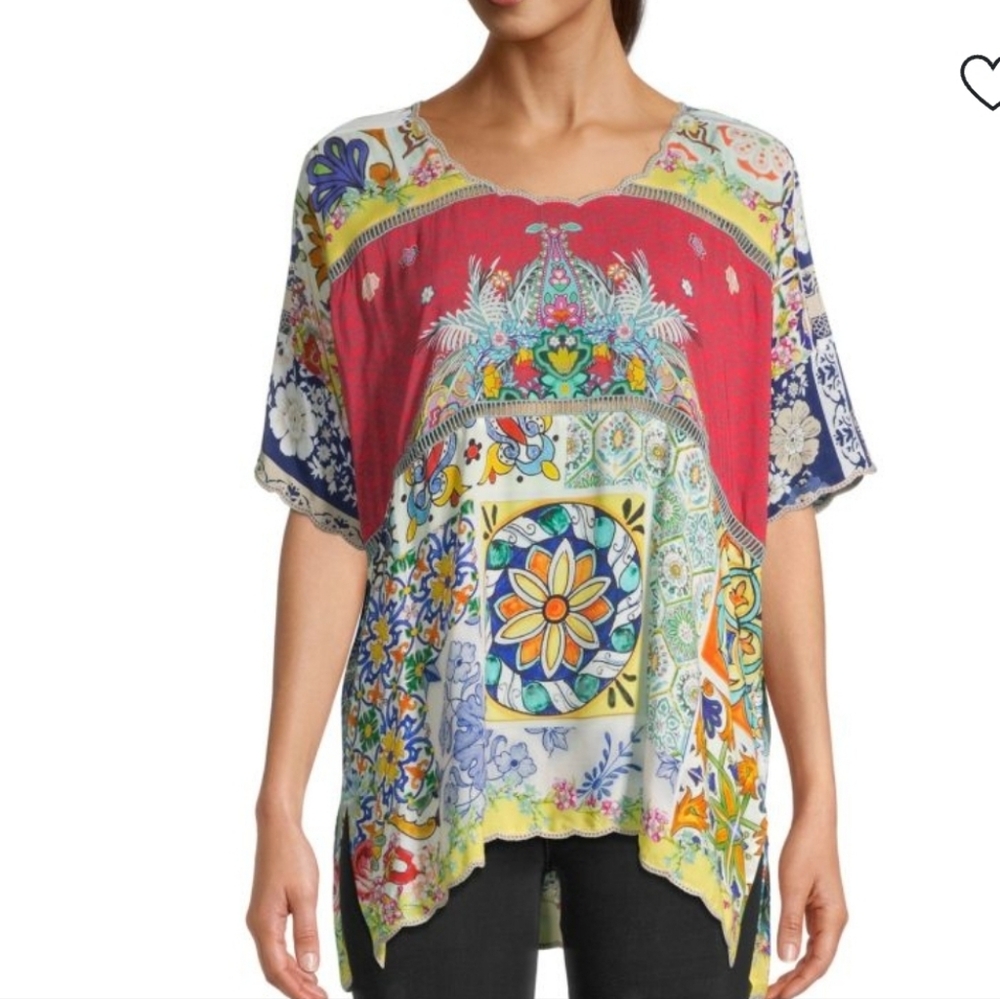 Johnny Was Floral Silk Rosalina Printed Top Tunic Size Small NWT Boho